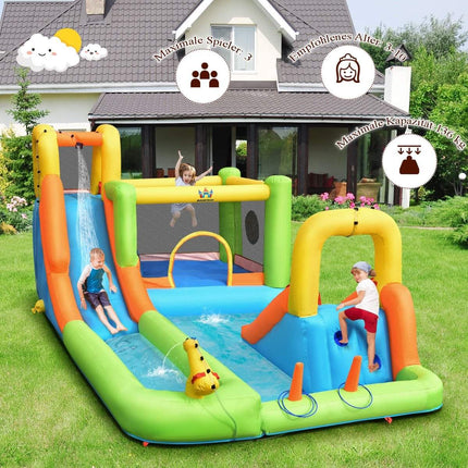 Bouncy castle with water park & 2 slides & climbing wall & basketball hoop 503 x 290 x 216 cm