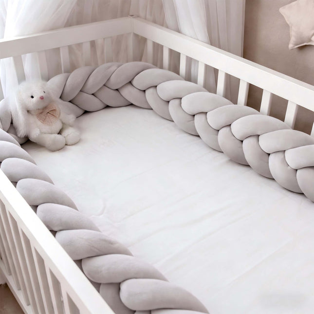 Braided Cot Bumper, 220 cm – Grey, Soft Knot Cushion