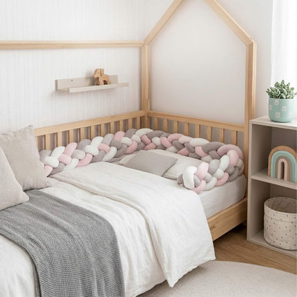 Braided Cot Bumper, 220 cm – Grey, Soft Knot Cushion