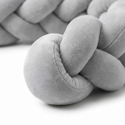 Braided Cot Bumper, 220 cm – Grey, Soft Knot Cushion
