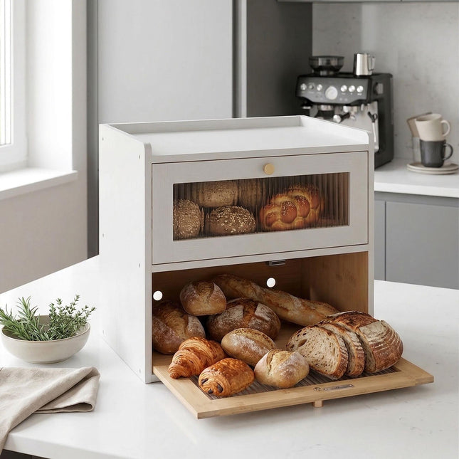 Bread Bin, Bamboo 2-Tier With Viewing Window