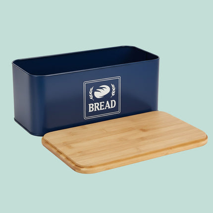 Bread Bin with Bamboo Lid – Retro Design, Metal Casing