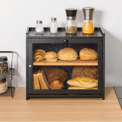 Bread Box, Double Layer Bamboo with Acrylic Door, Black