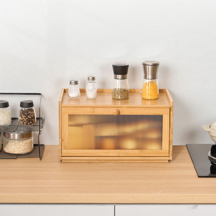 Bread Box for Countertop, Large Bamboo, Acrylic Wavy Door