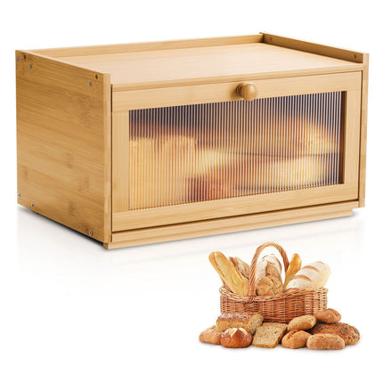 Bread Box for Countertop, Large Bamboo, Acrylic Wavy Door