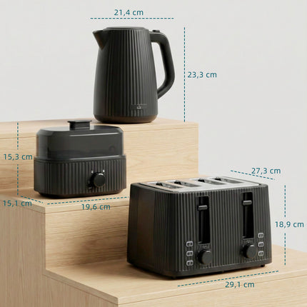 Breakfast Set: 1.7L Kettle, 4-Slice Toaster, Egg Cooker