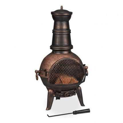 Bronze colored outdoor fireplace