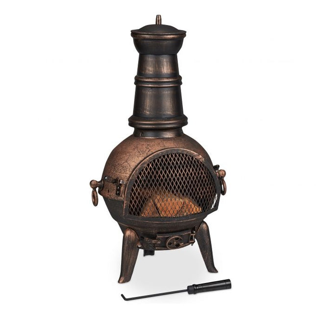Bronze colored outdoor fireplace