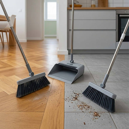 Broom & Dustpan Set with Swivel Head, Grey/Black