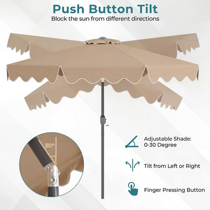 Brown 270cm Ruffled Parasol with Hand Crank & Tilt
