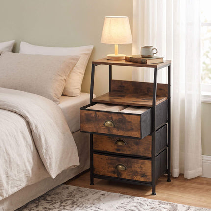 Brown 3-Drawer Fabric Chest with Shelves, Metal Frame