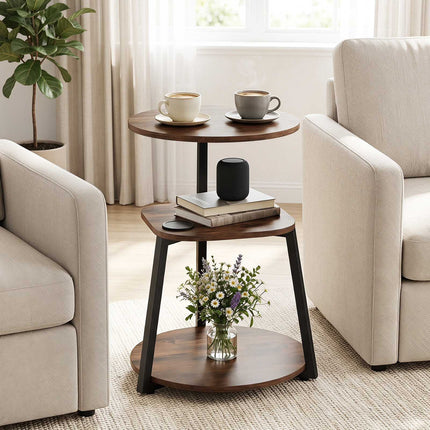 Brown 3-Tier Side Table with Metal Frame, 42.5x61 cm