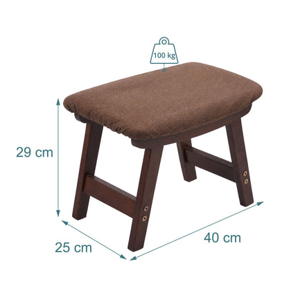 Brown Ergonomic Footstool, Beech Wood & Linen, 29x40x25 cm