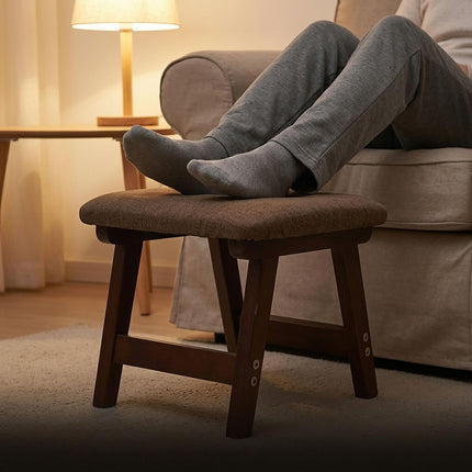 Brown Ergonomic Footstool, Beech Wood & Linen, 29x40x25 cm