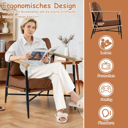 Brown Faux Leather Lounge Chair with Removable Cushions
