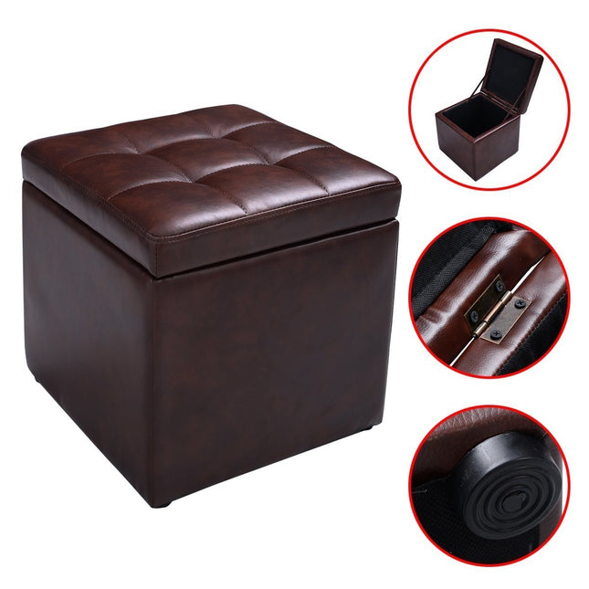 Brown Leather Storage Ottoman – Foldable, 200kg Capacity