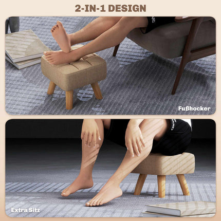 Brown Linen-Look Footstool, Padded, 110 kg Capacity