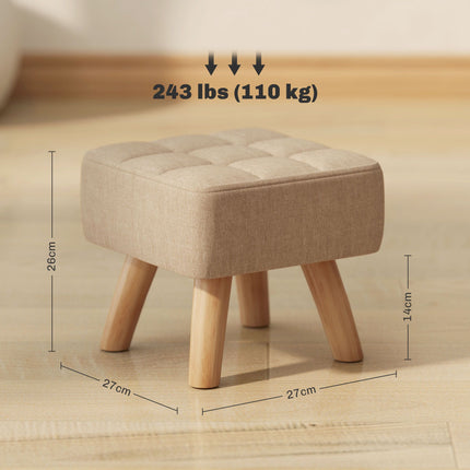 Brown Linen-Look Footstool, Padded, 110 kg Capacity