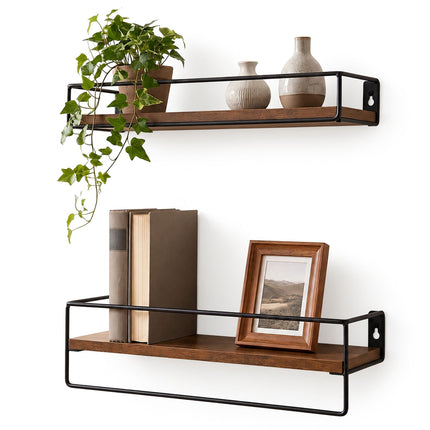 Brown MDF Wall Shelves, Set of 2, 40x15.5 cm