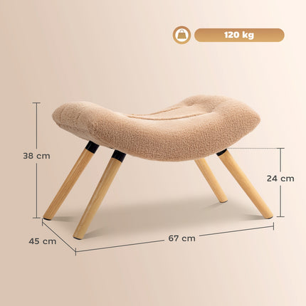 Brown Upholstered Footstool with Fleece Cover & Wood Legs