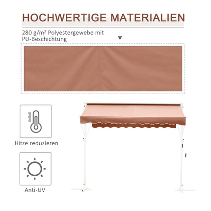 Brown patio awning with folding arm, 4x3M garden screen