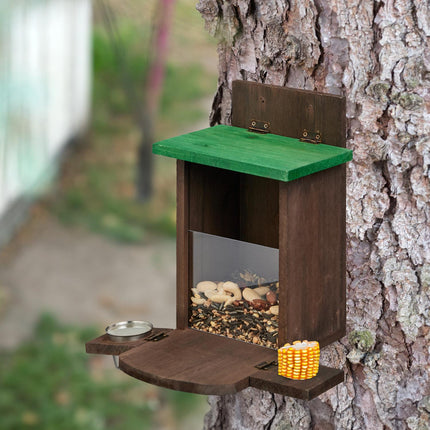Brown squirrel feeder with bowl
