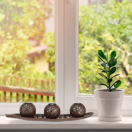 Brown tealight holder with tray