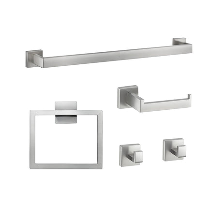 Brushed Nickel Bathroom Hardware Set, 5-Piece, 24-Inch Bar