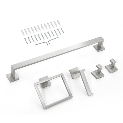 Brushed Nickel Bathroom Hardware Set, 5-Piece, 24-Inch Bar