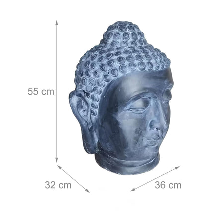 Buddha Head Sculpture, Polyresin, Lava-Stone Finish