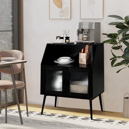 Buffet Cabinet Sideboard, 2 Glass Doors, Black