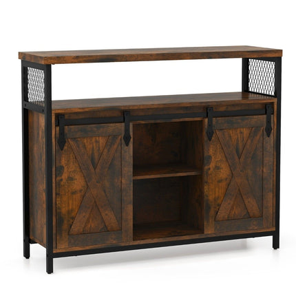 Buffet cabinet with 3-tier adjustable shelves & sliding doors & open compartments in farmhouse style