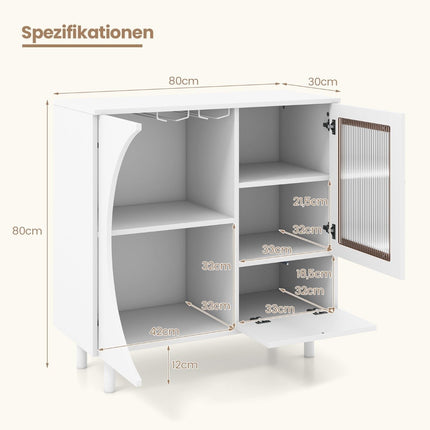 Buffet cabinet with glass door & open shelf & metal legs sideboard 80 x 30 x 80 cm white