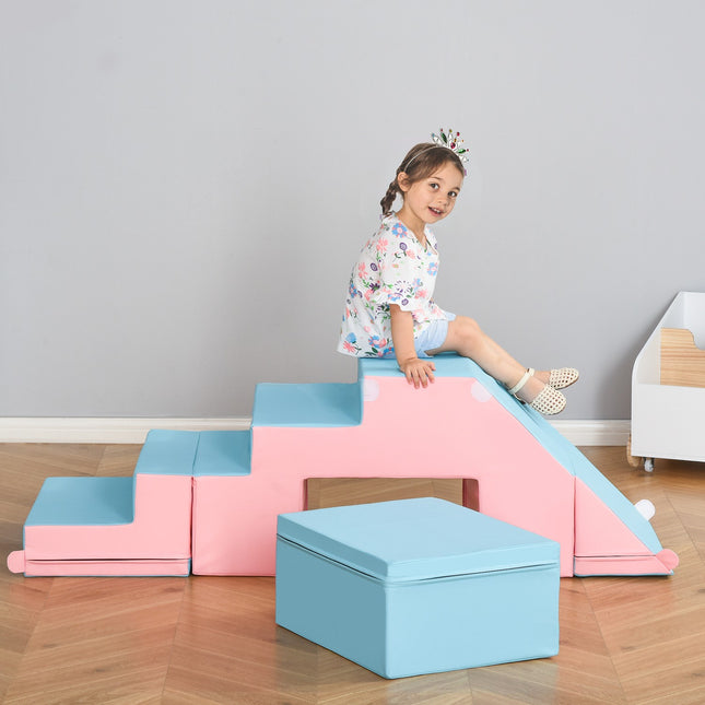 Foam building blocks, table and chairs, reconfigurable, pink/blue
