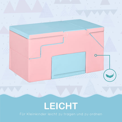 Foam building blocks, table and chairs, reconfigurable, pink/blue