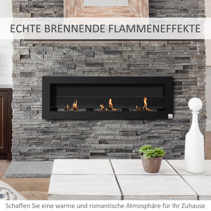 Built-In Ethanol Fireplace, 3 Burners, 120cm, Black