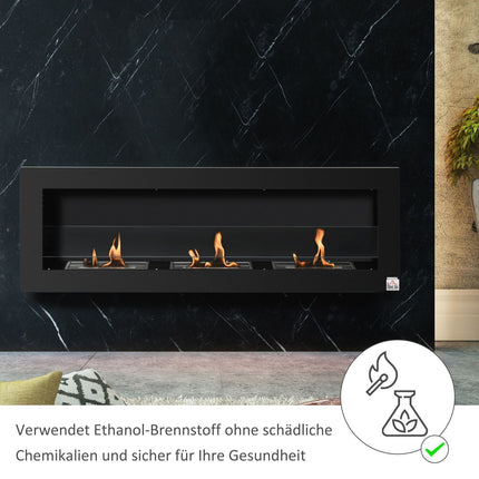 Built-In Ethanol Fireplace, 3 Burners, 120cm, Black