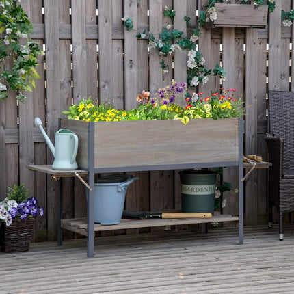 Raised bed pot with collapsible shelves, solid wood, 140cm