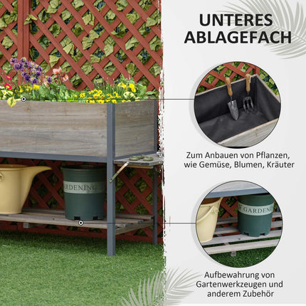 Raised bed pot with collapsible shelves, solid wood, 140cm