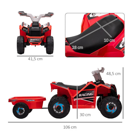 Electric quad bike with trailer, Reversible gear, Red, 25 kg Capacity