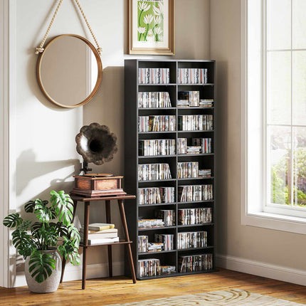 CD DVD Blu-ray Storage Shelf, 18 Compartments, Black, Adjustable