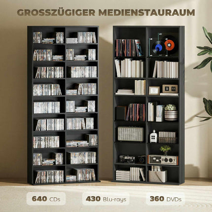 CD DVD Blu-ray Storage Shelf, 18 Compartments, Black, Adjustable