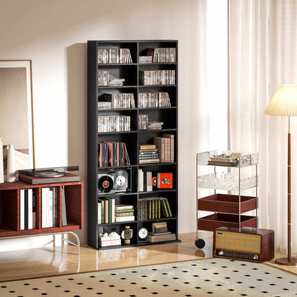 CD DVD Blu-ray Storage Shelf, 18 Compartments, Black, Adjustable
