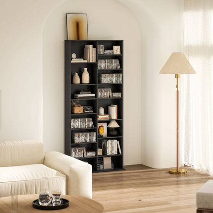 CD DVD Blu-ray Storage Shelf, 18 Compartments, Black, Adjustable