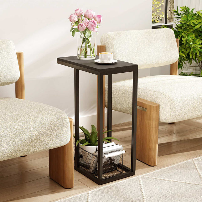 C-Shaped Side Table, Industrial MDF Steel, 48x28x59cm
