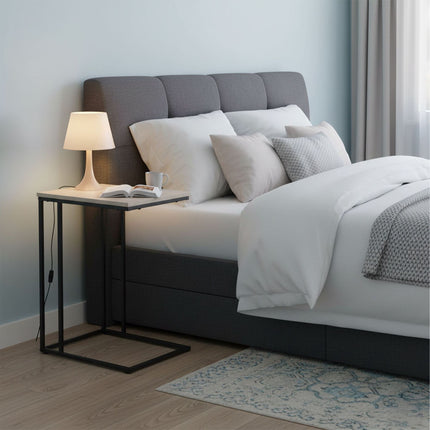 C-Shaped Side Table, Wood-Effect Top, Metal Frame