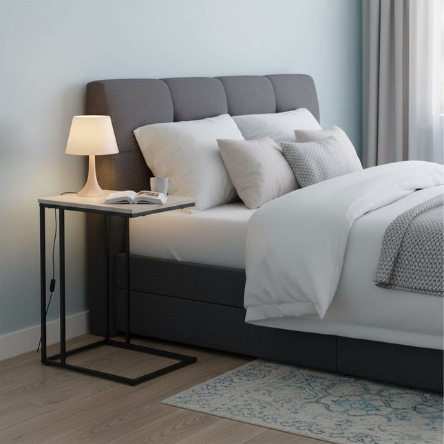 C-Shaped Side Table, Wood-Effect Top, Metal Frame