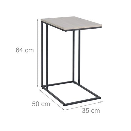 C-Shaped Side Table, Wood-Effect Top, Metal Frame