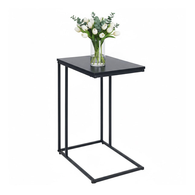 C-Shaped Side Table, Wood-Effect Top, Metal Frame
