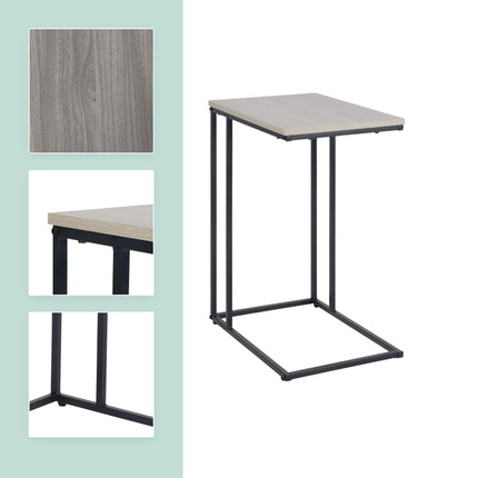 C-Shaped Side Table, Wood-Effect Top, Metal Frame
